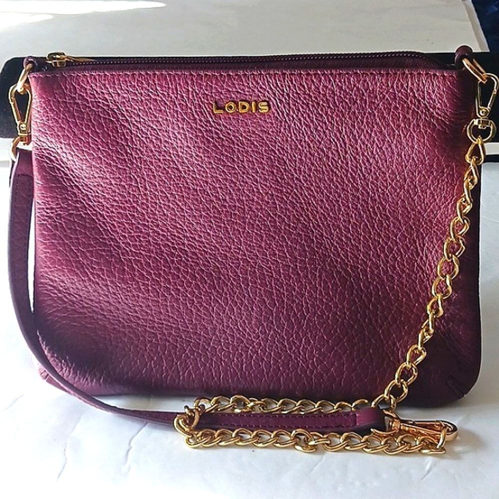 LODIS Crossbody 100%  Leather Covertible Bag Gold/Leather Detachable Strap